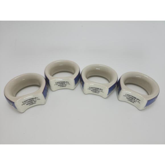 4 Ceramic Christmas Napkin Rings Winter Village Snowman Holiday Table Décor - Picture 4 of 8